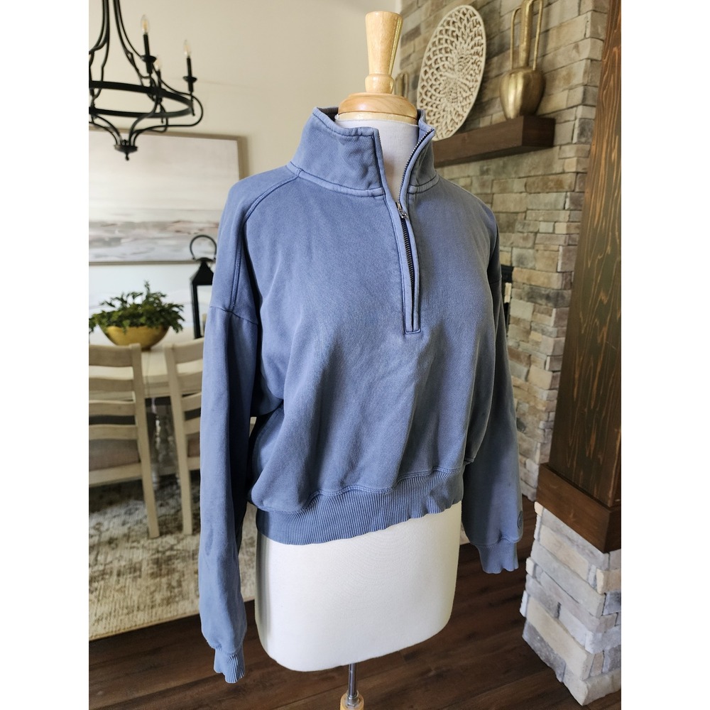 PINK Victoria's Secret Blue Quarter Zip Fleece Sweatshirt Size S Mock Neck
